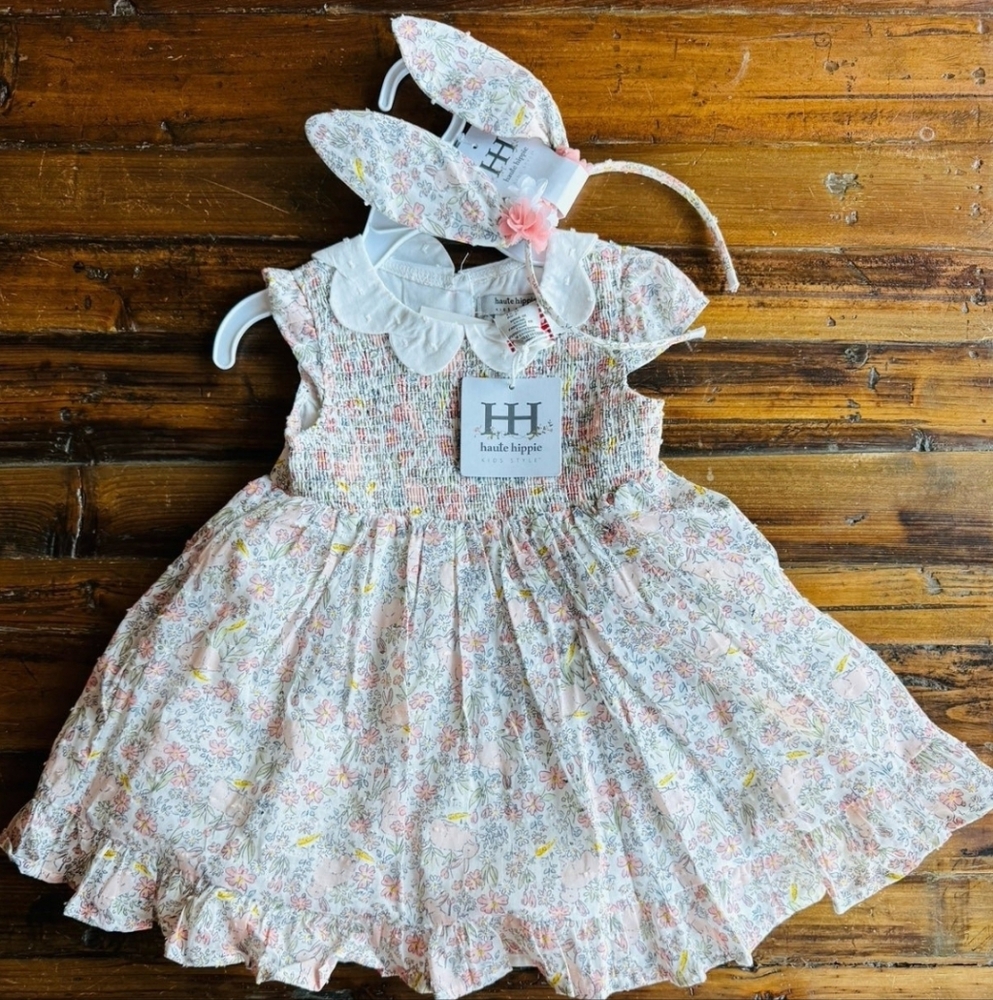 Haute Monde Babygirl Spring Easter Bunny Dress Bunny Ears Headband Set 24 Months
